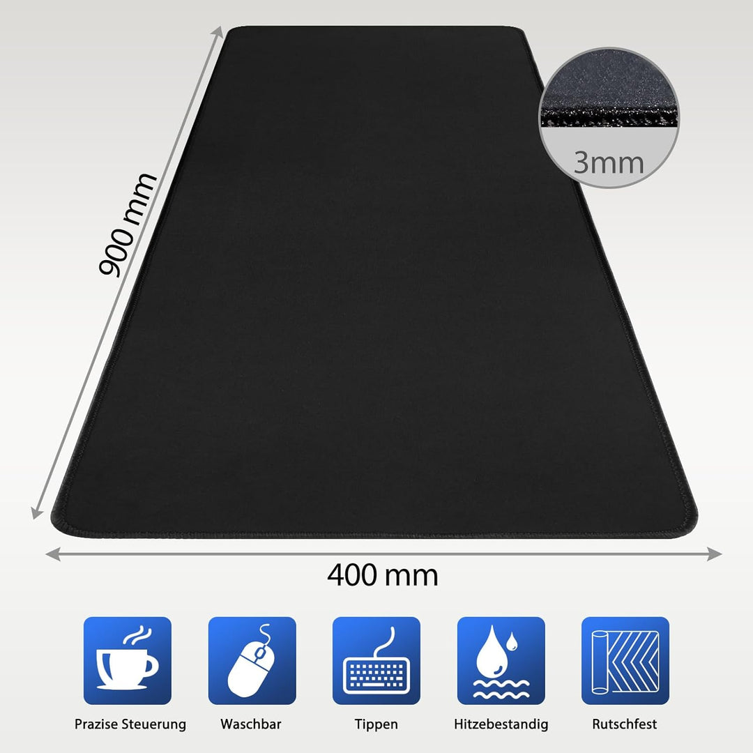Niviy XXL Gaming Mauspad 900 x 400mm Schwarz XXL Mousepad mit Vernähte Kanten Tischunterlage Grosser