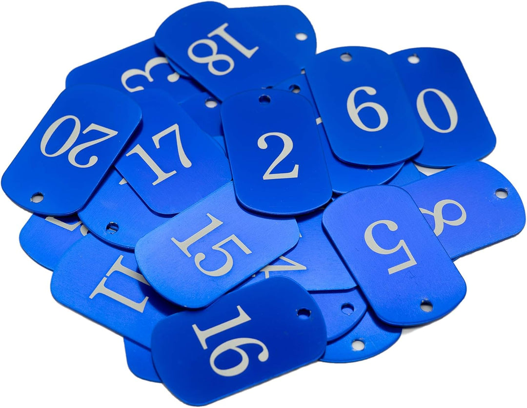 Aluminum Engraved Number Tags Key Tags ID Tags with Key Rings 1-25 blau, 1-25 blau