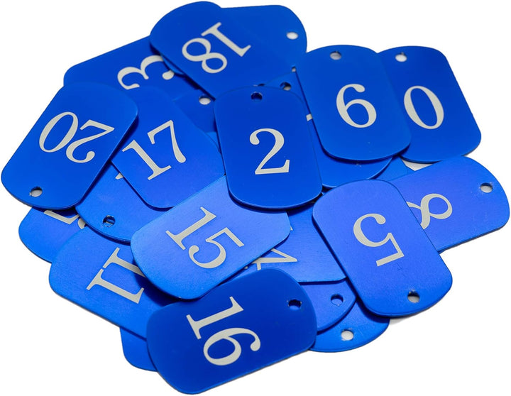 Aluminum Engraved Number Tags Key Tags ID Tags with Key Rings 1-25 blau, 1-25 blau