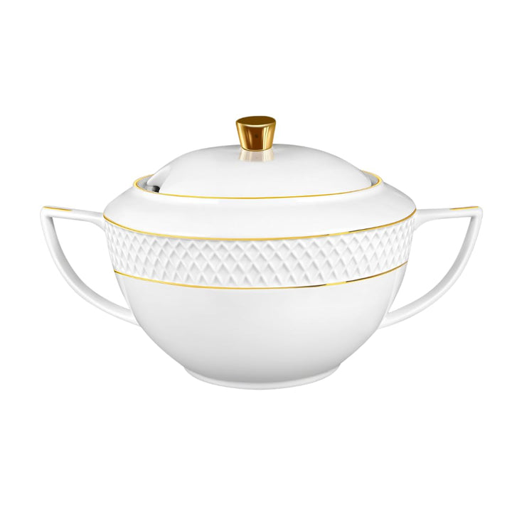 Wilmax - Suppenterrine mit Deckel - 2800ml - Vase aus Porzellan mit Goldmuster - weiss - Hitzebestän