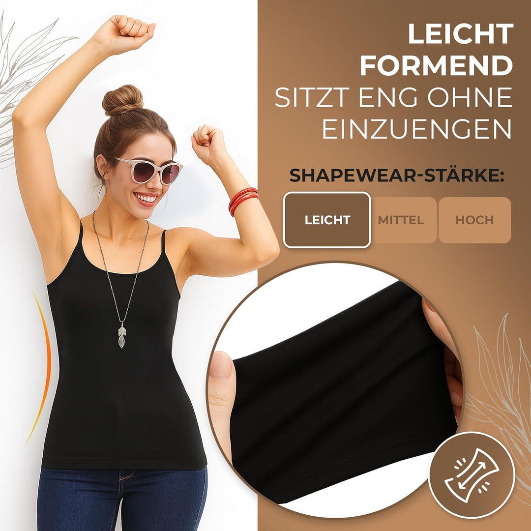 UnsichtBra 3er Pack Damen Shape Unterhemden | Spaghettiträger Basic Top Unterhemd | Mikrofaser Spagh