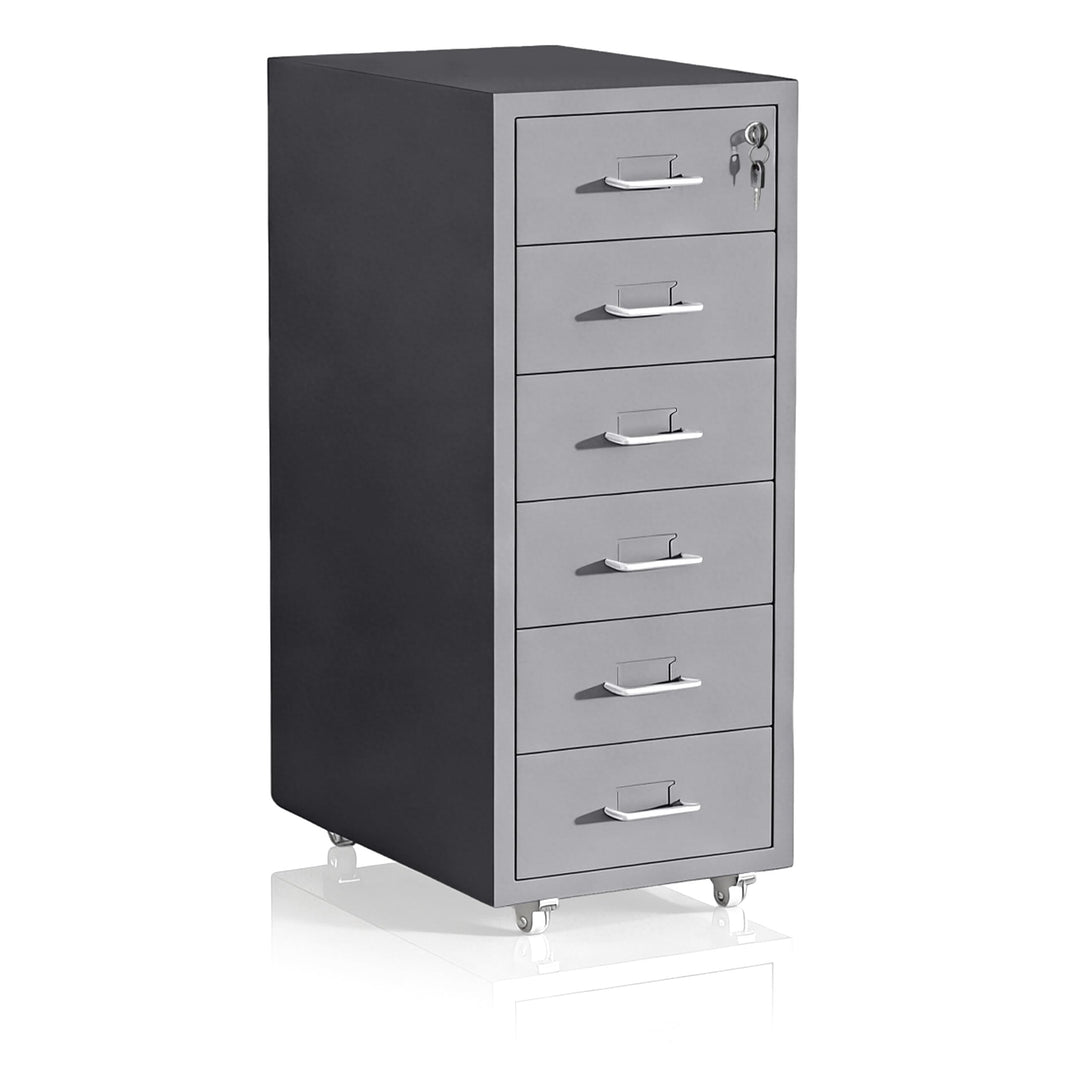Relaxdays Rollcontainer, 6 Schubladen, HxBxT: 69 x 28 x 41 cm, abschliessbar, Aktenschrank auf Rolle