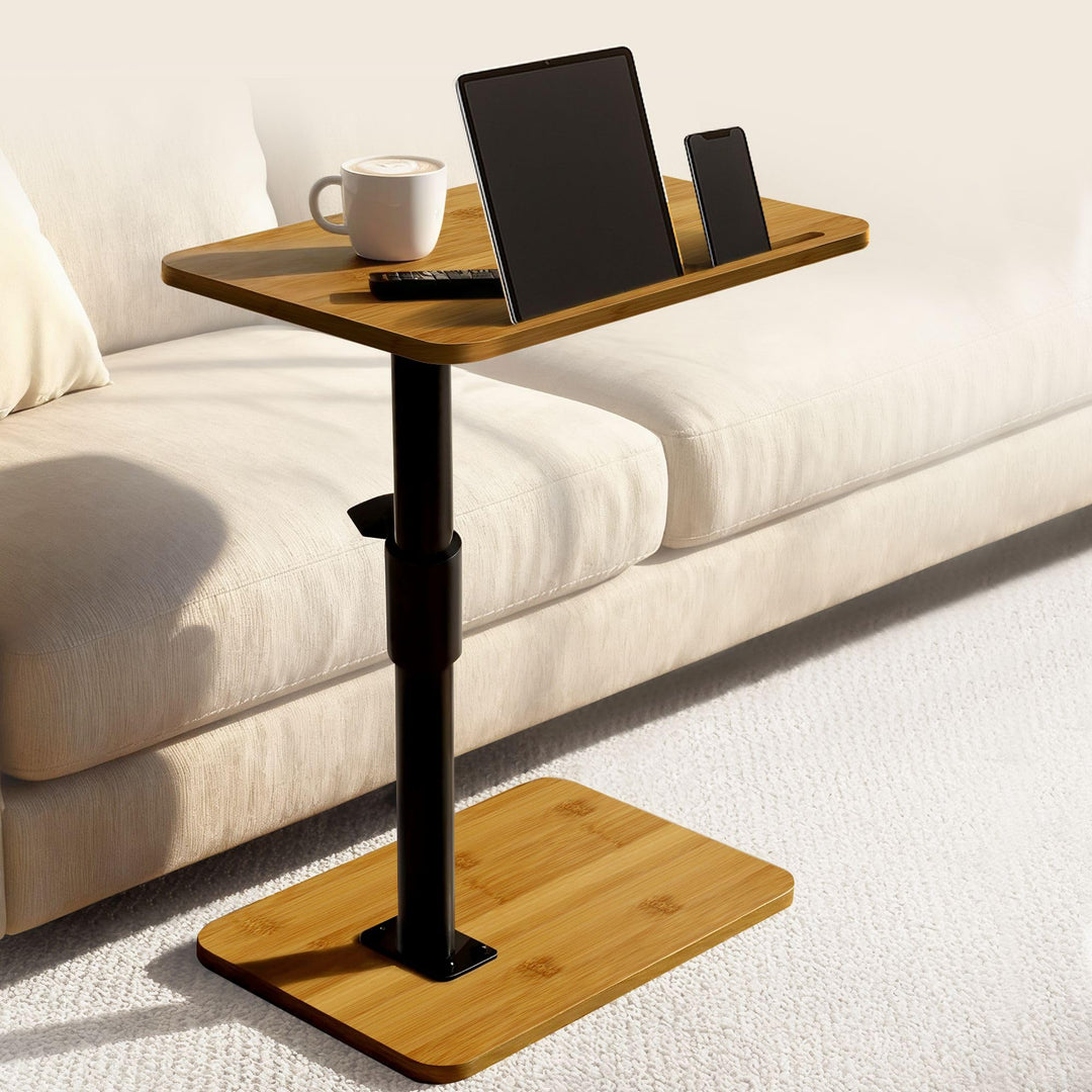 C-Förmiger Beistelltisch, Höhenverstellbar Couchtisch, 360° Drehbarer Wohnzimmer Tisch, Holz Tischpl