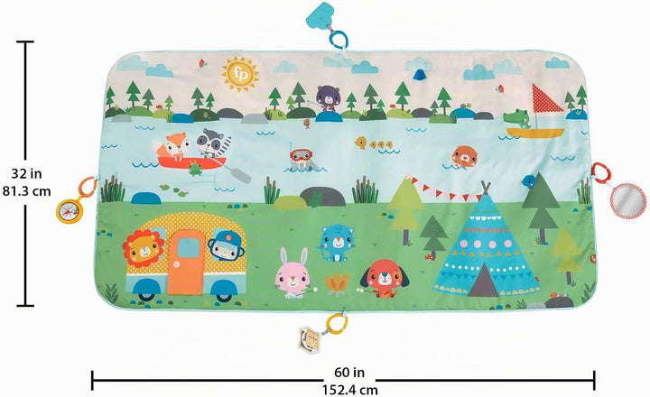Fisher-Price GXR53 - Grosse Campingabenteuer Spieldecke, ca. 152 m grosse Spieldecke für Neugeborene