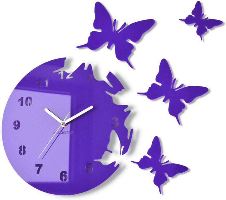 Grosse moderne Wanduhr Schmetterling Lila (Heidelbeere) rund 30cm, 3d DIY, Wohnzimmer, Schlafzimmer,
