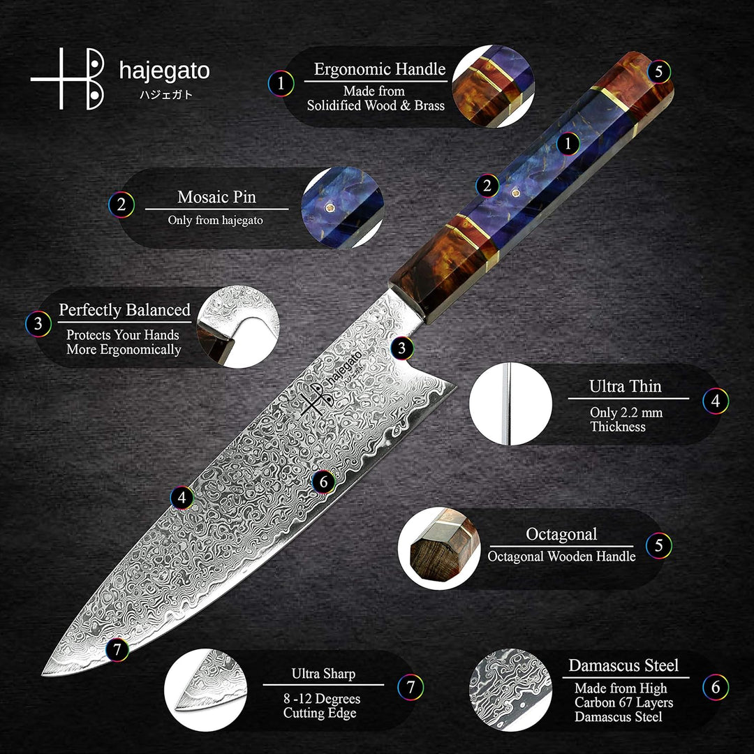 Hajegato Damastmesser Küchenmesser Einzigartiges Griff Kochmesser Profi Messer Japanisches Messer Vg