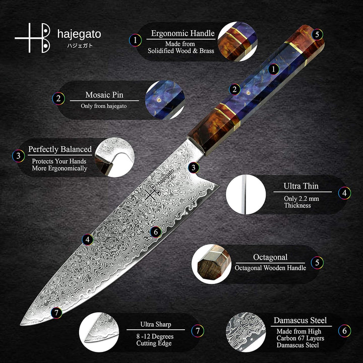 Hajegato Damastmesser Küchenmesser Einzigartiges Griff Kochmesser Profi Messer Japanisches Messer Vg