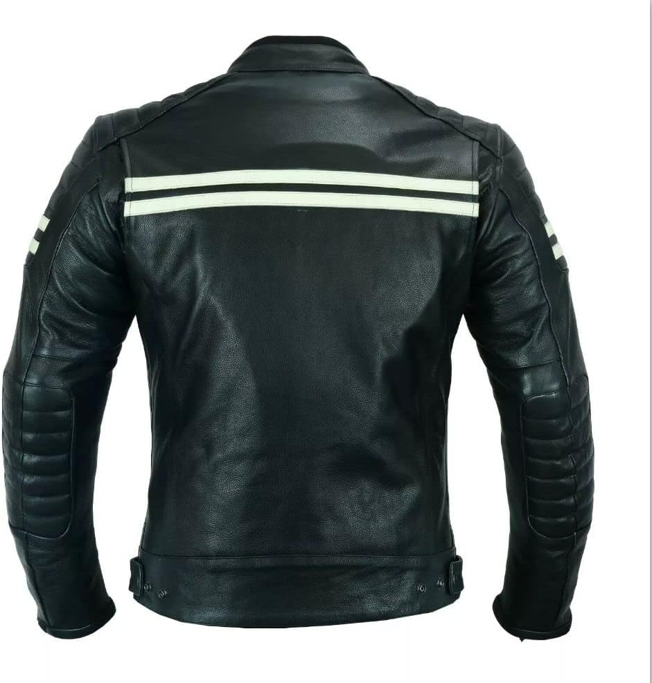 Motorrad-Lederjacke für Herren, schwarz, perforiertes Leder, CE-Protektoren MBJ-12A, Schwarz , M