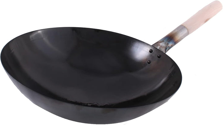 Wok Pfanne runder Boden Eingebrannt Voreingebrannt aus Carbonstahl natürliche Antihaftschicht (36 cm