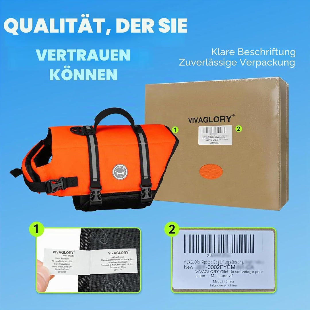 VIVAGLORY Rip Stop Schwimmweste Hund, Hundeschwimmweste, Schwimmhilfe & Auftrieb, Rettungsweste Hund