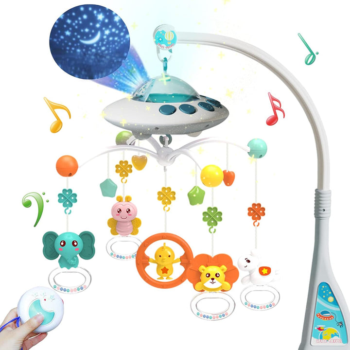 Eners Baby Mobile Babybett mit Musik und Lichtern, Bett Mädchen Junge mit Fernbedienung, Spieluhr，St