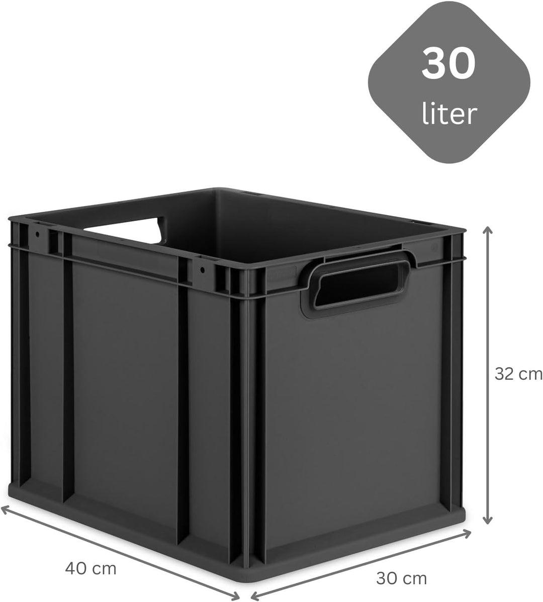 PROREGAL Eurobox NextGen Grip | HxBxT 32x30x40cm | 30 Liter | Griffe offen | Schwarz | Eurobehälter,