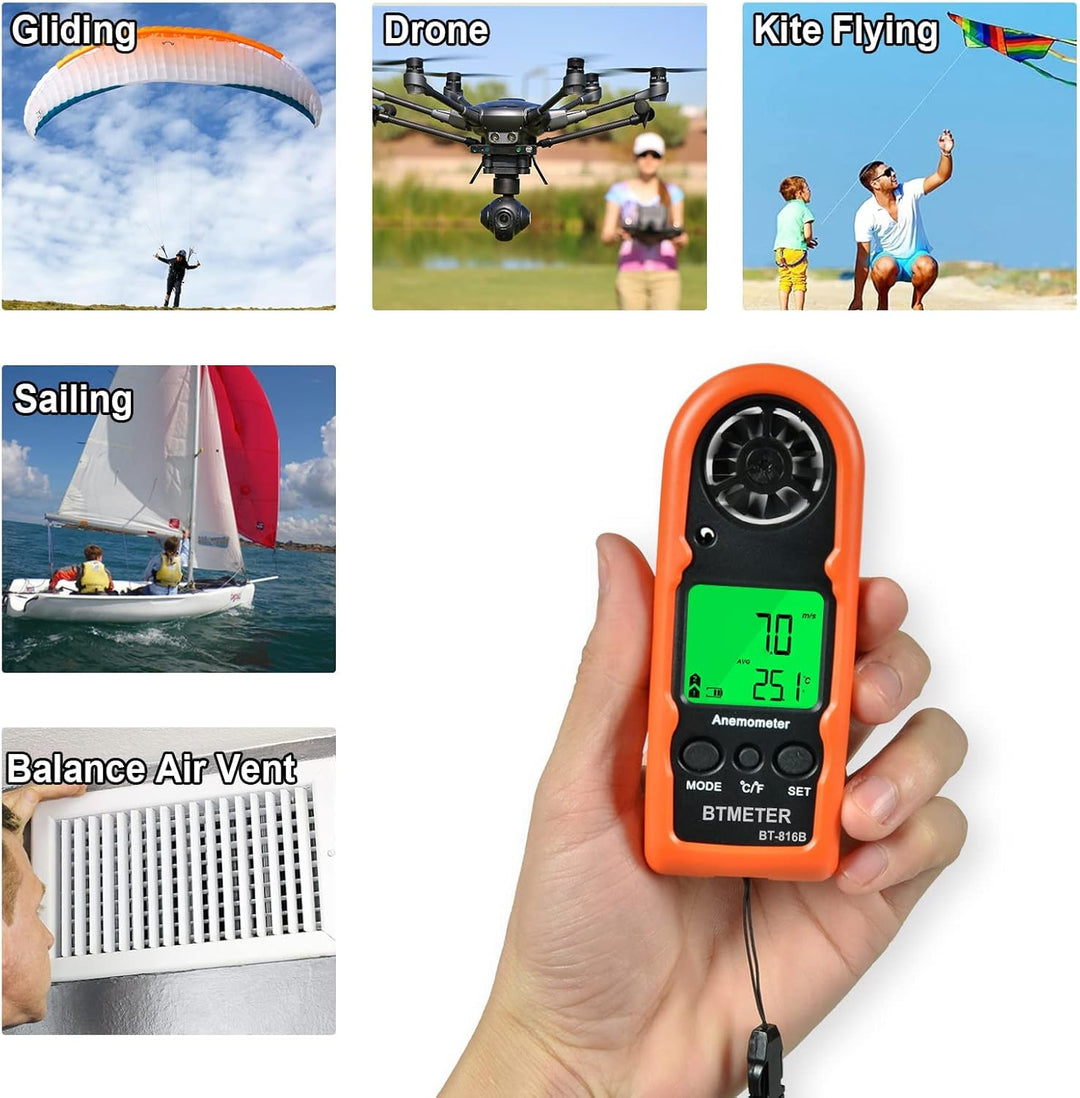 BTMETER Anemometer Handheld, BT-816B Digitaler Windmesser windmessgerät 0.3~30 m/s misst Windgeschwi