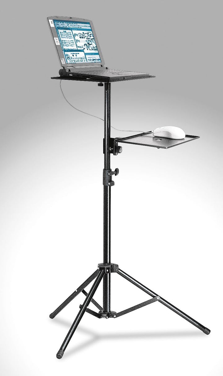 K&M 12150 Laptop-Ständer Schwarz, Stahl - Notebook-Ablage mit Mousepad - Dreifuss, klappbar - für Bü