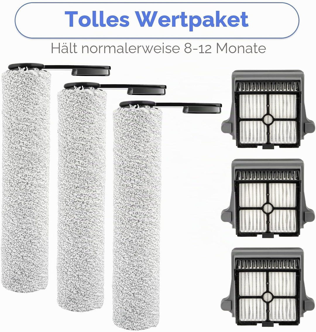 (6 Stück) Ersatz-Bürstenrollen und HEPA-Filter, kompatibel mit Tineco Floor ONE S7 PRO/ONE S6 Smart