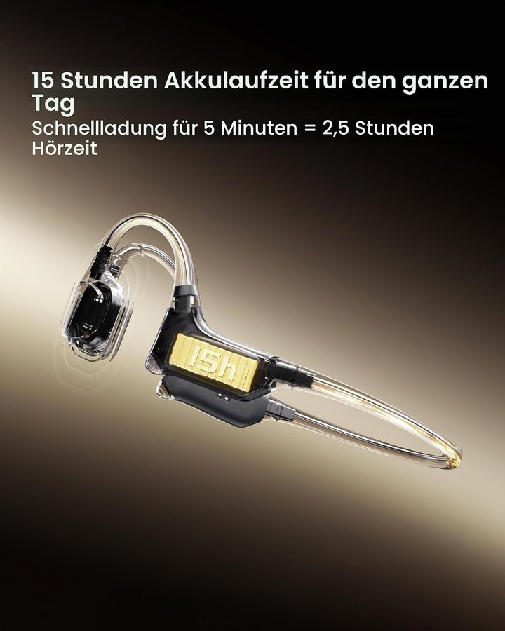 mojawa Purra Run Knochenschall-Sportkopfhörer, Open-Ear, IP67 wasserdicht, ENC-KI-Mikrofon, Sprachst