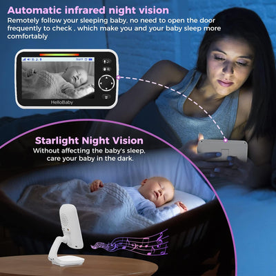 Babyphone mit Kamera und Audio HelloBaby Babyfon Video Baby Monitor 5" Grosser LCD Bildschirm & Fern