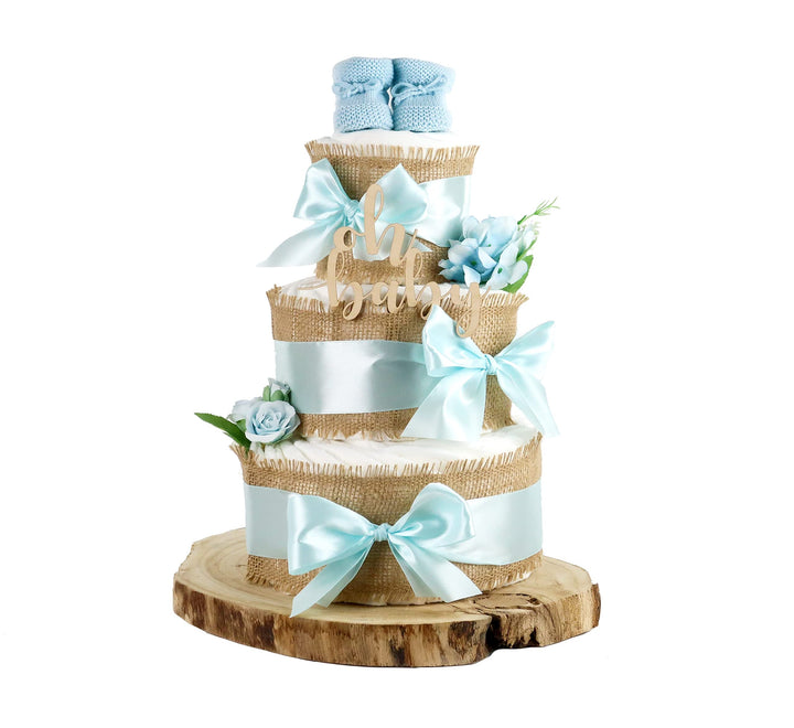 Windeltorte ALLES JUTE | zur Geburt (3-stöckig, blue), Blue
