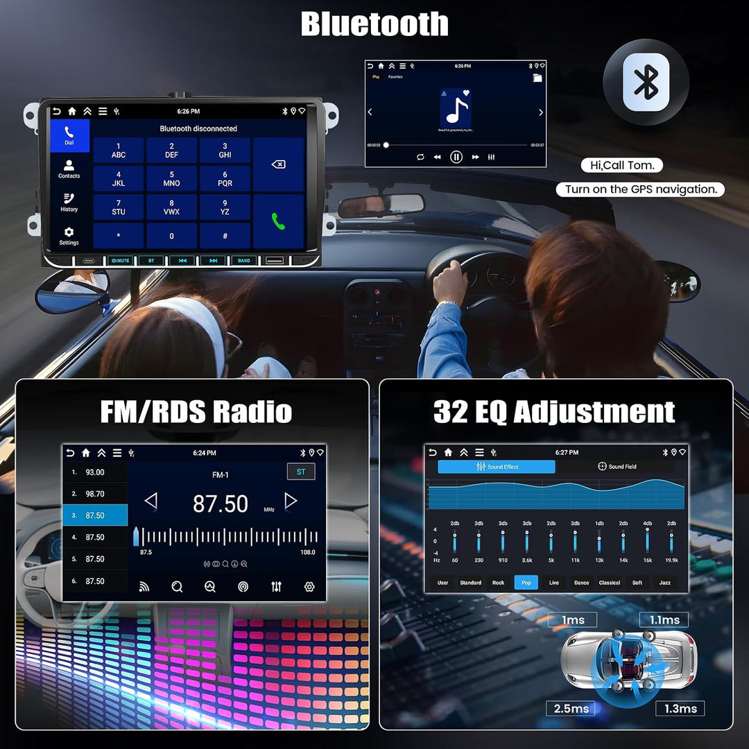 CAMECHO 4+128G Android 15 Autoradio 9 Zoll für VW Golf 5 6 Polo Passat Seat Touran Skoda Tiguan mit