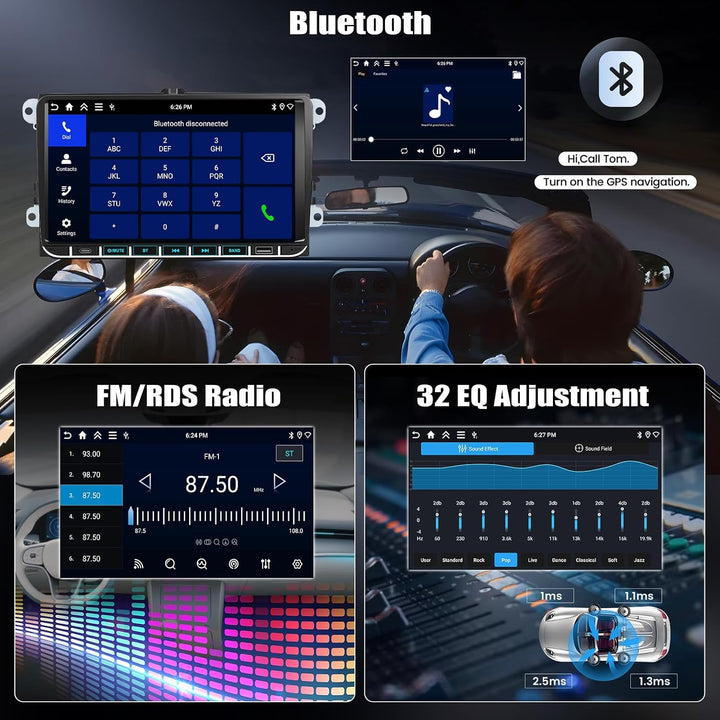 CAMECHO 4+128G Android 15 Autoradio 9 Zoll für VW Golf 5 6 Polo Passat Seat Touran Skoda Tiguan mit