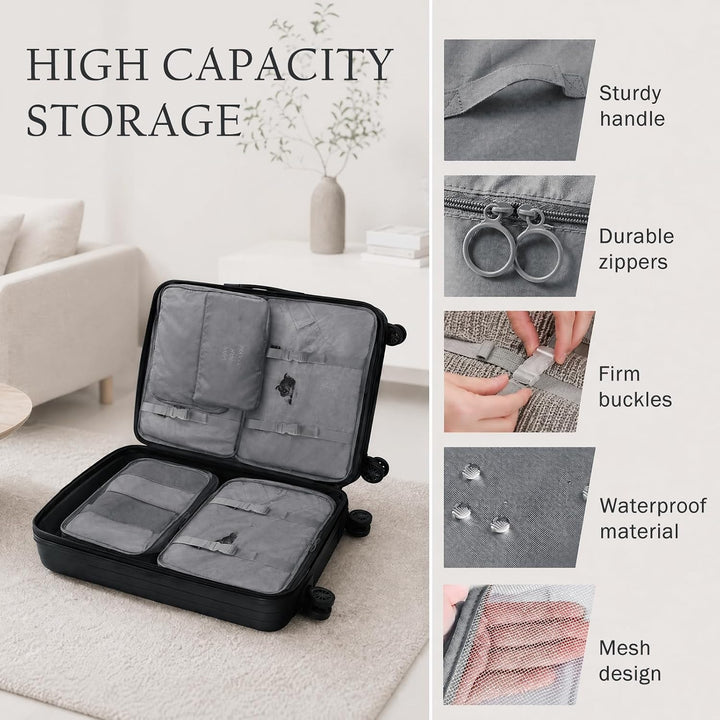 Koffer Organizer Set 15 Teilig Wasserdichte Packing Cubes Kleidertaschen Grau, Grau