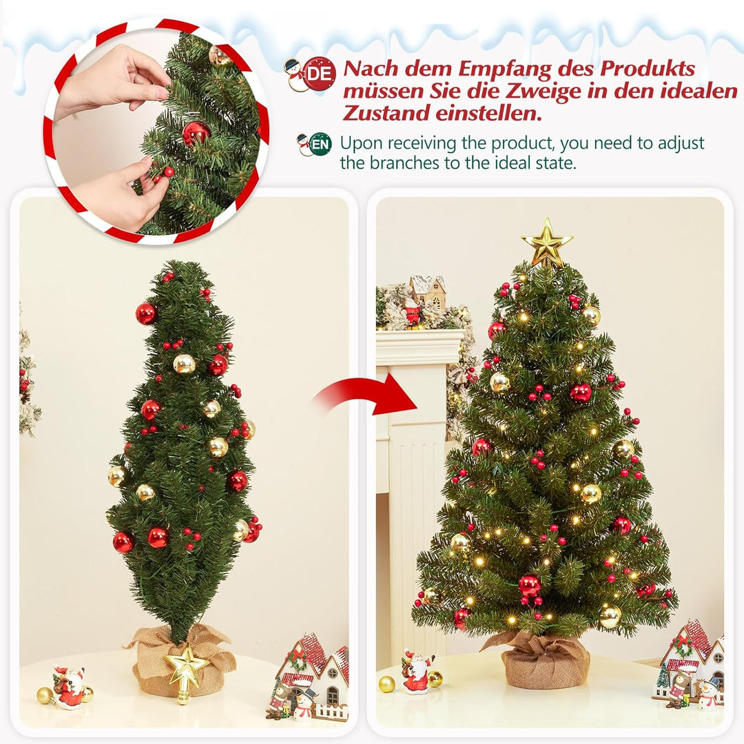 Yorbay Mini Weihnachtsbaum mit 50 warmweiss LEDs 8 Licht Modi, Tannenbaum mit Stern-Baumspitze und D