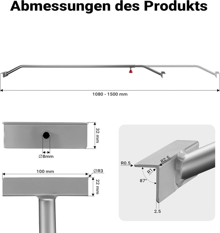 Wiltec 2X Flachplanenbügel 108-150 cm für Anhänger, verstellbare Aluminiumbügel für Anhängerplanen,