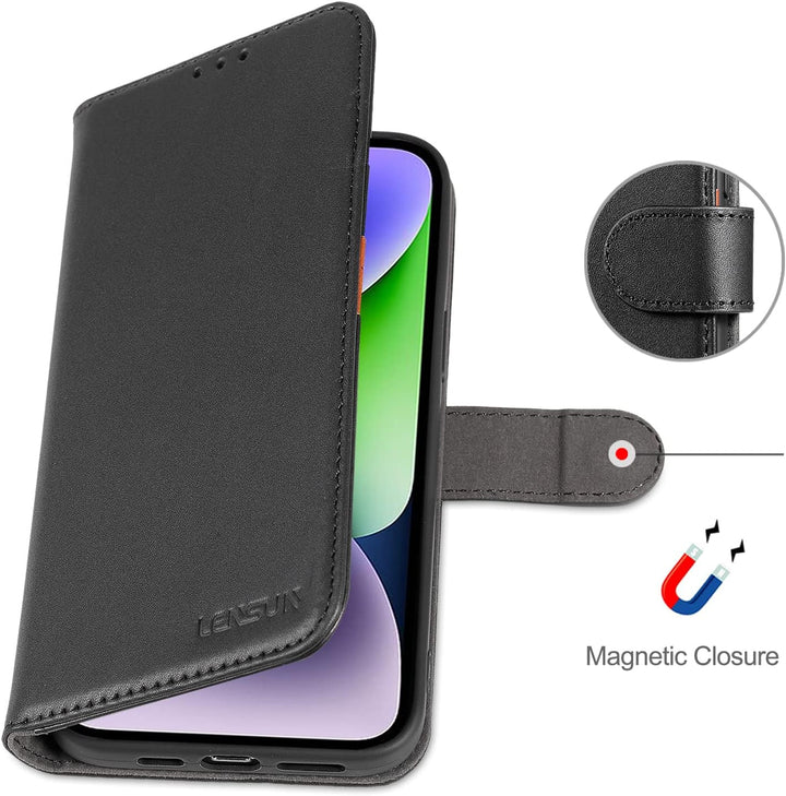 LENSUN Echtleder Hülle für iPhone 14 Plus, Handyhülle [Echtes Leder][Magnetverschluss][RFID Blocker]
