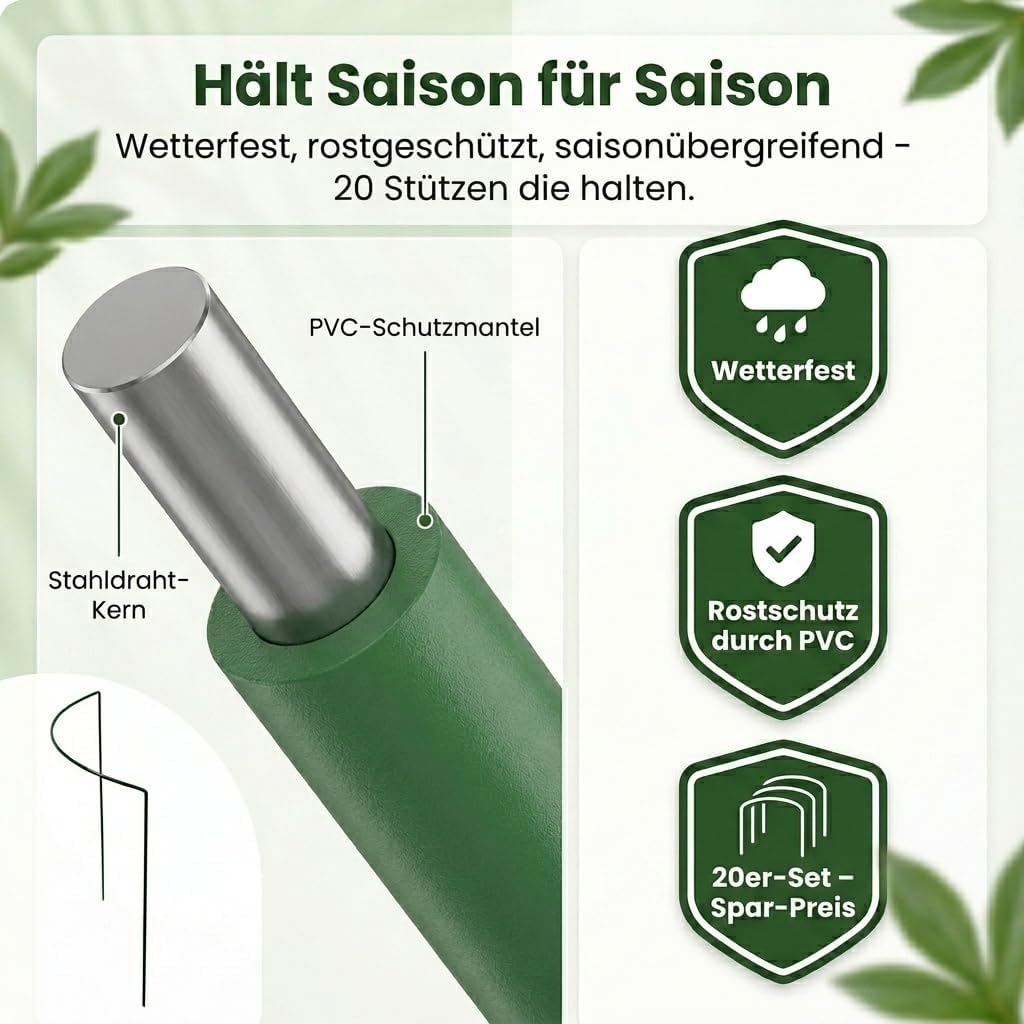 20 STÜCK Pflanzenstütze Buschstütze - Staudenstütze halbrund - Ø 38 cm - 70 cm hoch - Blumenhalter S