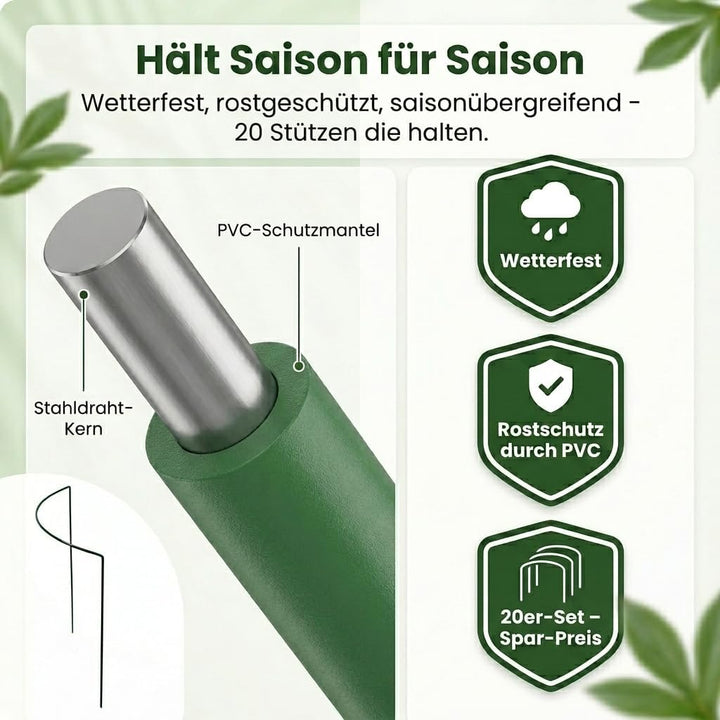 20 STÜCK Pflanzenstütze Buschstütze - Staudenstütze halbrund - Ø 38 cm - 70 cm hoch - Blumenhalter S