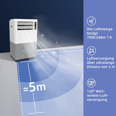 CHiQ-7000BTU - 4 in 1 Klimagerät schnelle Kühlung, mobile Klimaanlage, mit Fensterabdichtung, R290,