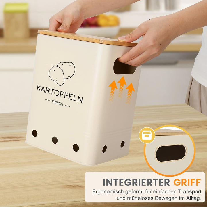 Kartoffel Aufbewahrungsbox, Aufbewahrung Kartoffeln Zwiebeln Knoblauch - 3er Set mit Bambusdeckel -