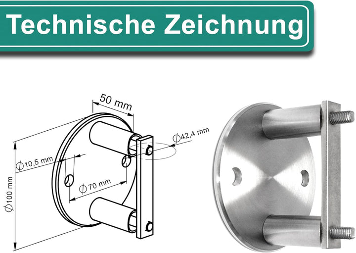 PRIOstahl Pfostenträger Pfostenhalter Wandanker Wandflansch Handlauf Bodenanker x 1 Halter Rund Ansc