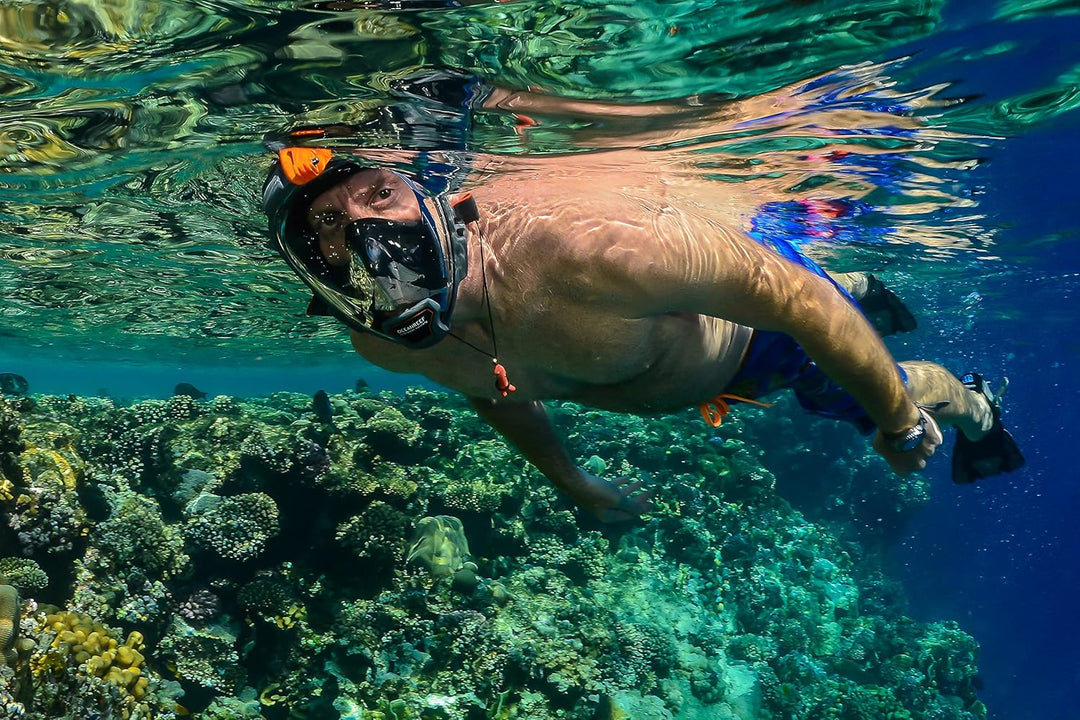 OCEAN REEF - Aria QR + Schnorchelmaske - Vollmaske mit Mundstück - Für eine bessere 180 Grad Unterwa