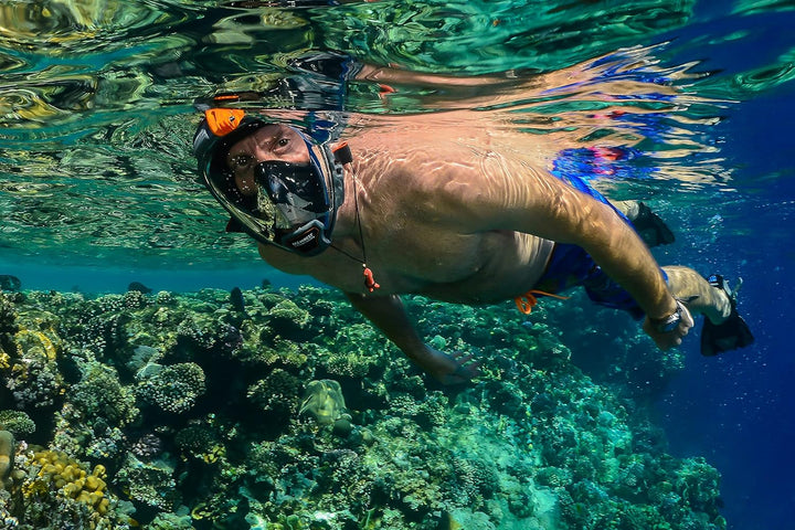 OCEAN REEF - Aria QR + Schnorchelmaske - Vollmaske mit Mundstück - Für eine bessere 180 Grad Unterwa