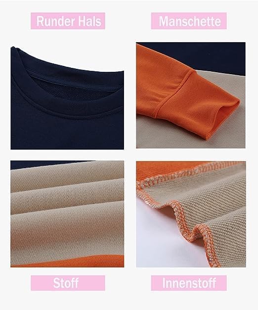 NEYOUQE Damen Pullover Langarmshirt Farbblock Rundhals Lässig Sweatshirt Damen 1a-orange S, 1a-orang