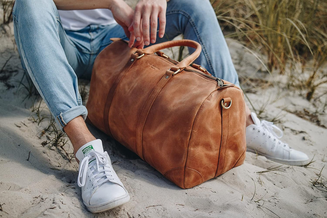 HOLZRICHTER Berlin No 8-1 (M) - Premium Weekender Reisetasche, Sporttasche & Handgepäck aus Leder -