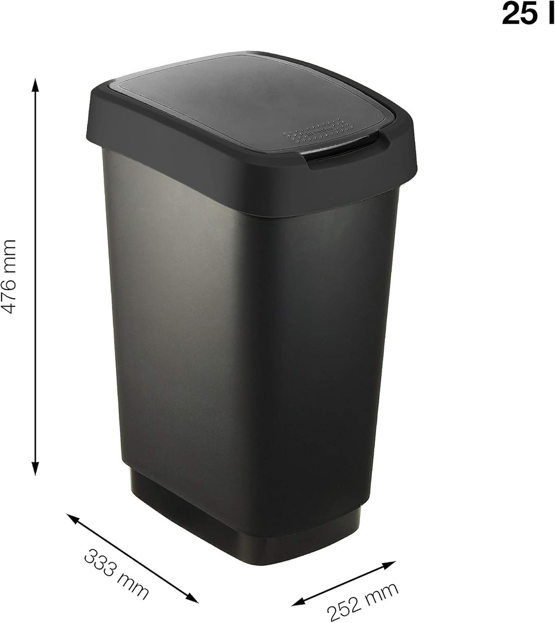 Rotho Salsa Mülleimer 25l mit Deckel, Kunststoff (PP) BPA-frei, schwarz recycelt, 25l (33.3 x 25.2 x