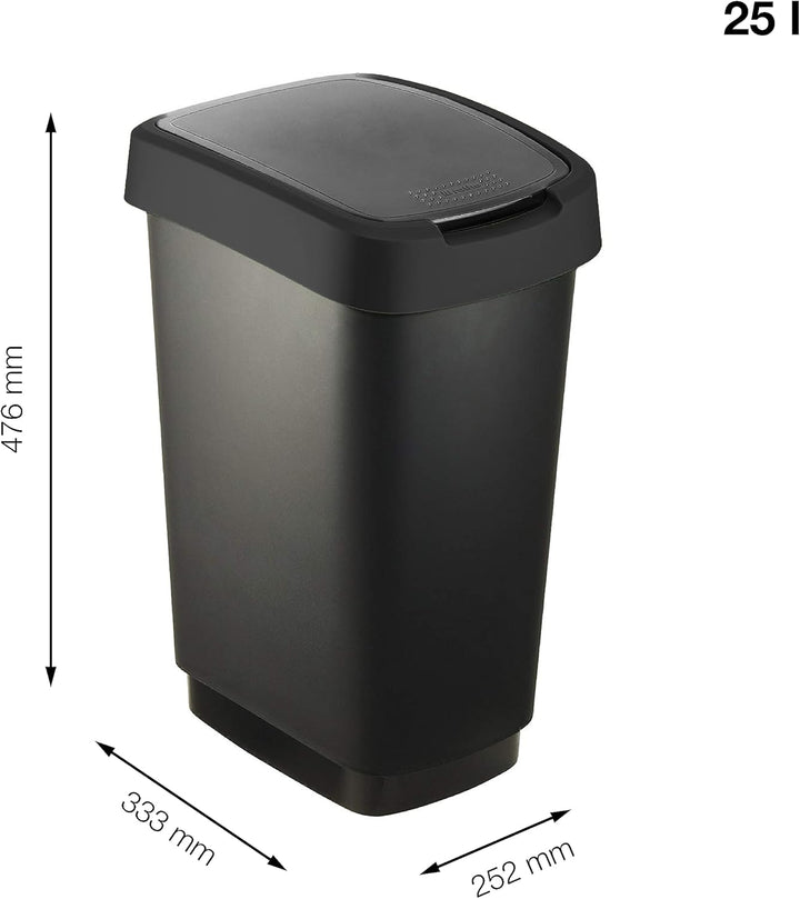 Rotho Salsa Mülleimer 25l mit Deckel, Kunststoff (PP) BPA-frei, schwarz recycelt, 25l (33.3 x 25.2 x