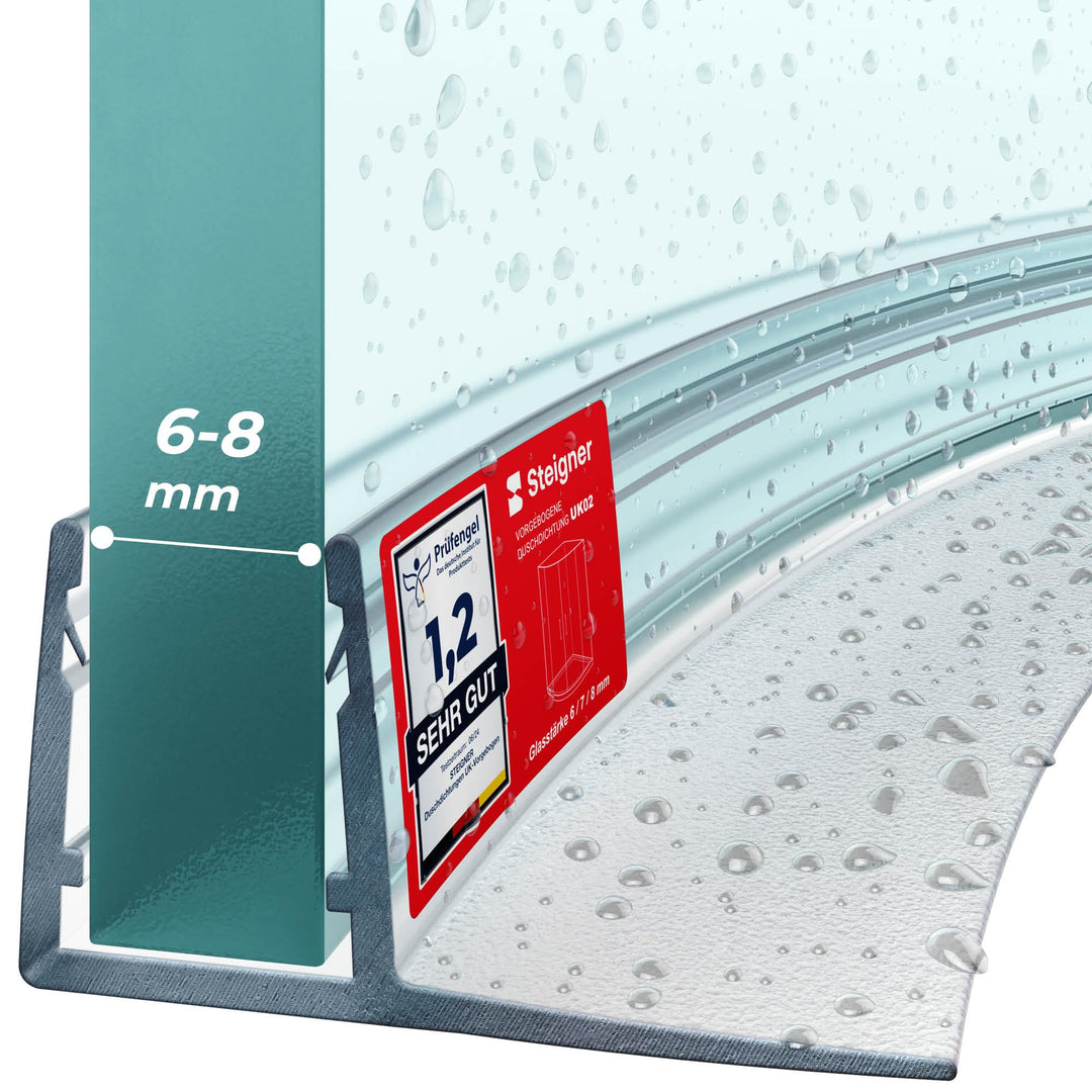 STEIGNER Duschdichtung, 140cm, Glasstärke 6/7/ 8 mm, Vorgebogene PVC Ersatzdichtung für Runddusche,