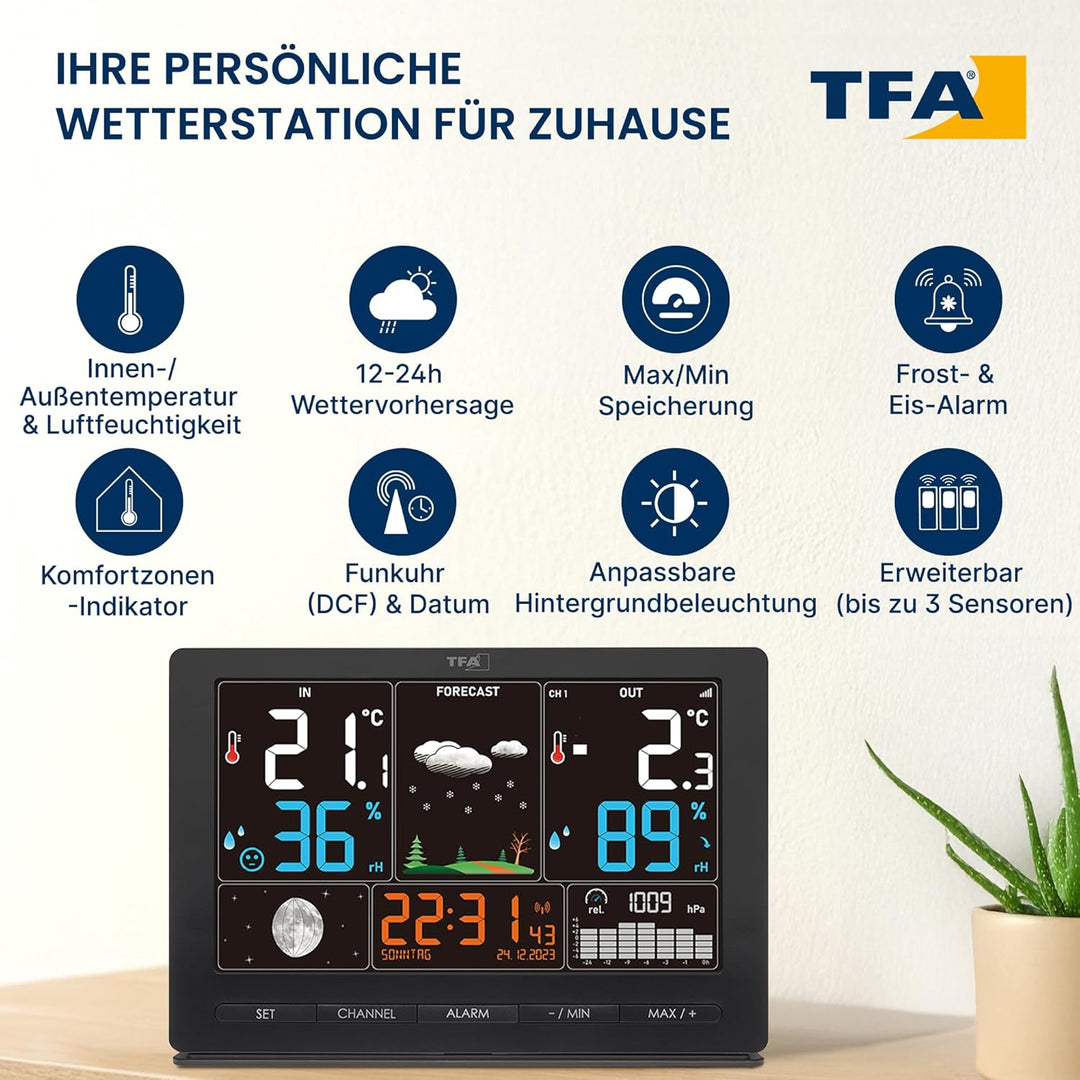 TFA Dostmann Funk-Wetterstation Season 2, 35.1118, mit Aussensender, Wettervorhersage, Farbdisplay,
