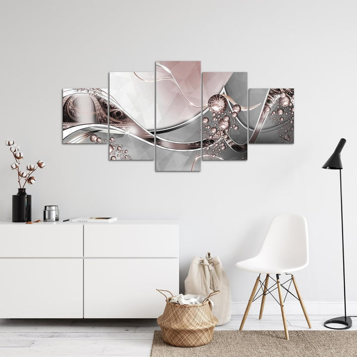 Runa Art - Bilder Abstrakt 200 x 100 cm 5 Teilig XXL Wanddekoration Design Grau Rosa 109151a 200 x 1