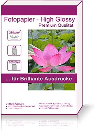 200 Blatt DIN A4 230g/m² Fotopapier Hglossy wasserfest Photopapier hochglänzend high glossy wasserfe