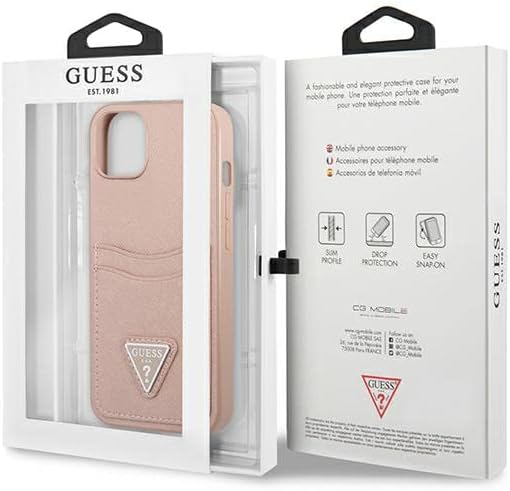 Guess GUHCP13MPSATPP Hülle für iPhone 13 6,1" rosa hardcase SaffianoTriangle Logo Cardslot