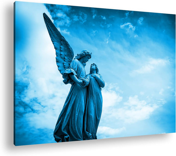 deyoli Friedliche Statue eines Engels Format 80x60 Effekt: Monocrome Blau als Leinwandbild, Motiv fe