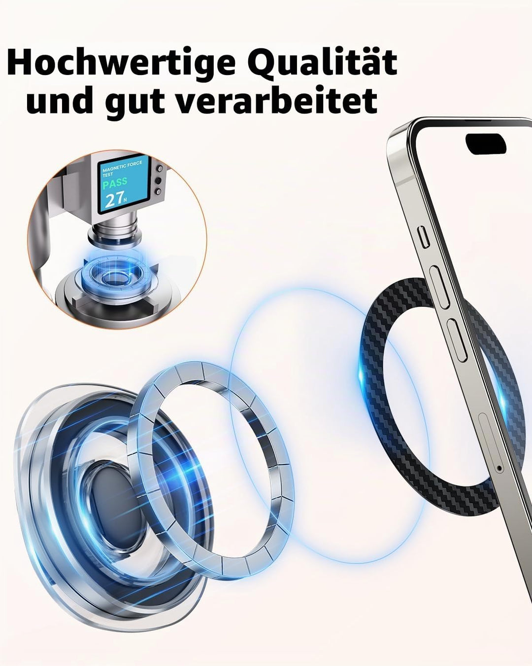 OQTIQ Handyhalterung Auto Getränkehalter – Kompatibel mit Mag-Safe, Lange Auszieharm & 360° Rotation