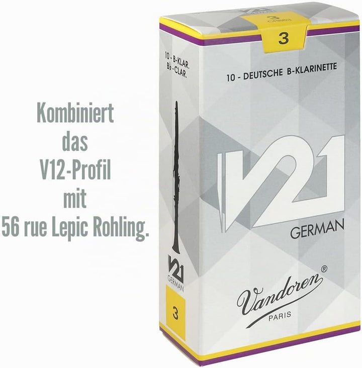 Vandoren CR863 V21 German Klarinetten Blätter, 10 Einheiten, Stärke 3 Strength : 3, Strength : 3