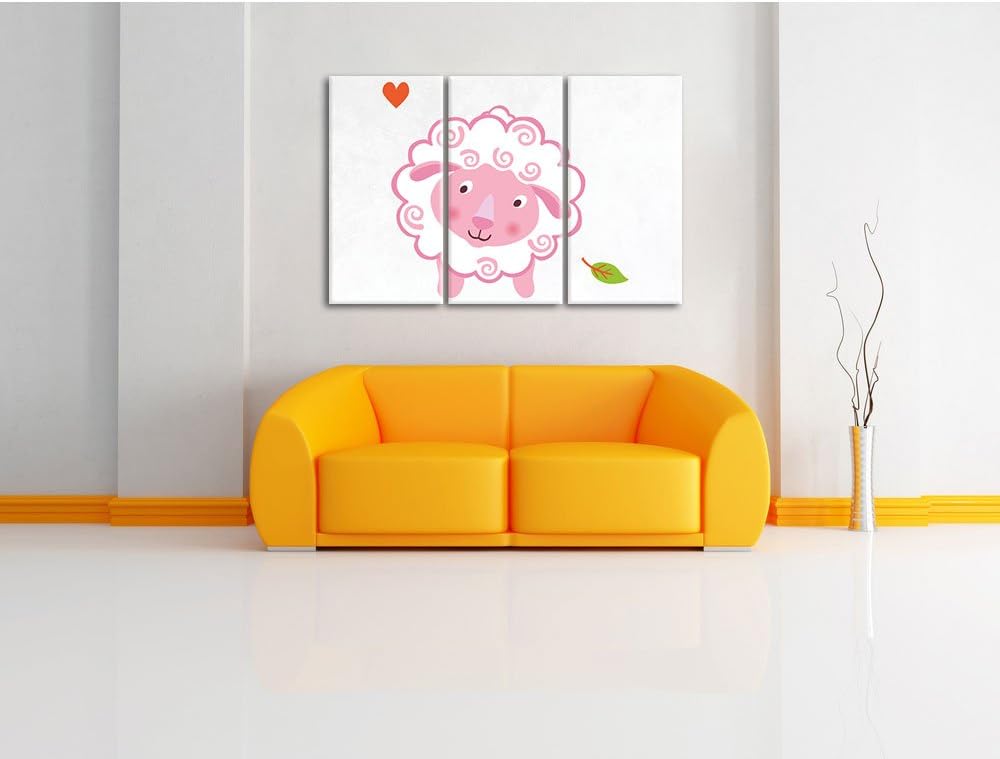 Pixxprint Niedliches Schaf als Leinwandbild/Grösse: 3 Teilig (120x80) cm/Wandbild/Kunstdruck/fertig