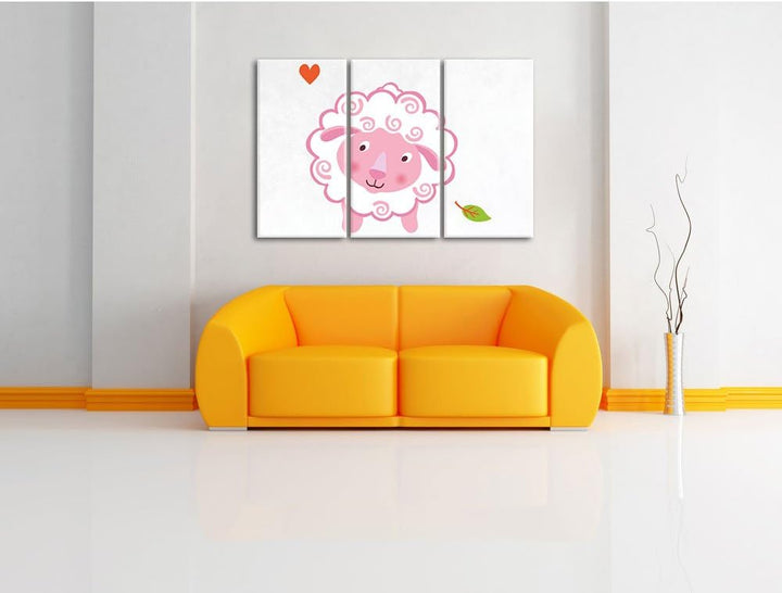 Pixxprint Niedliches Schaf als Leinwandbild/Grösse: 3 Teilig (120x80) cm/Wandbild/Kunstdruck/fertig