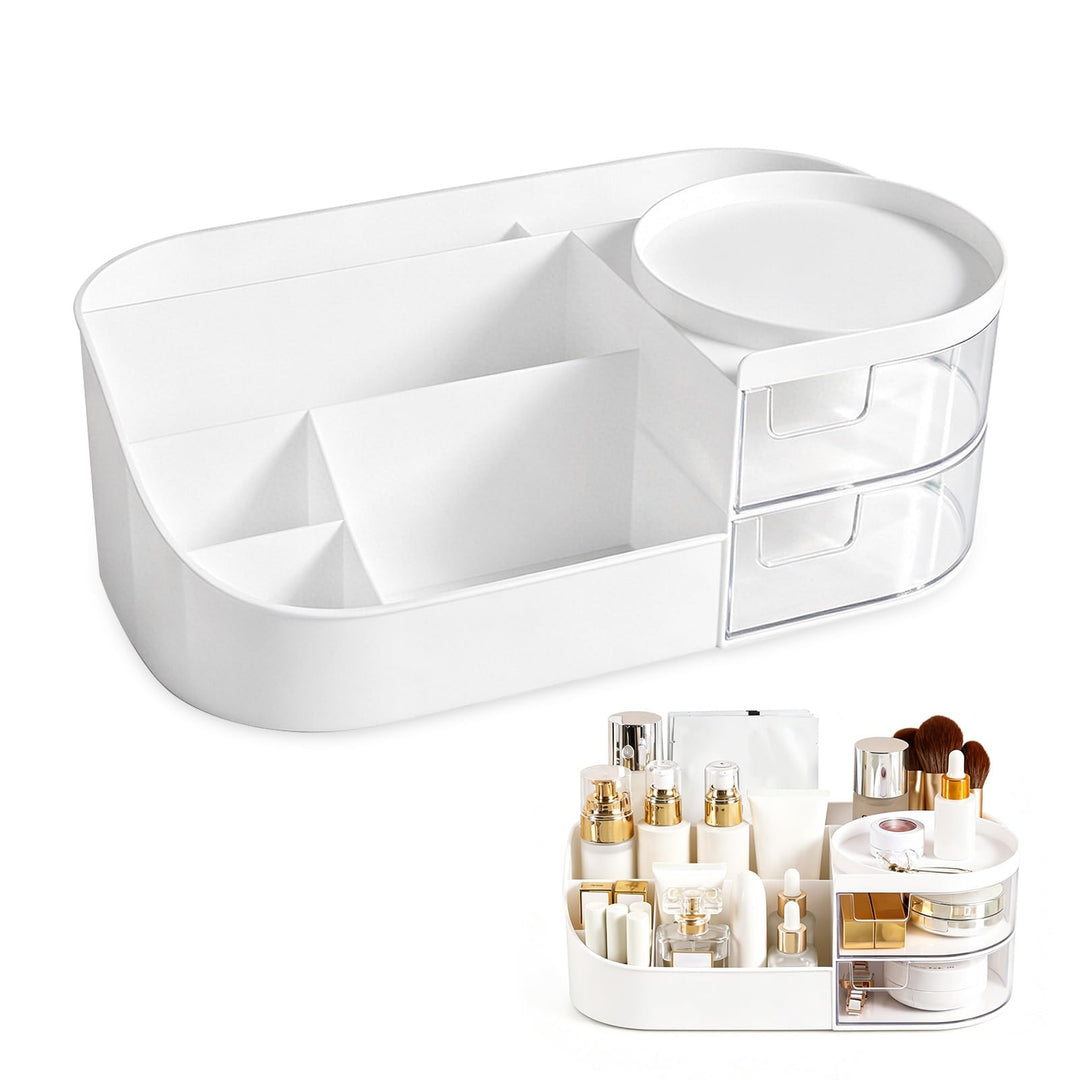 Schminktisch Organizer mit 2 Schubladen & Pinselhalter, Make Up Organizer Kosmetik Aufbewahrung für